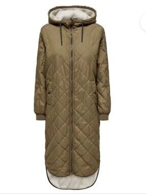 ONLY Tan Quilted Jacket with Cream Shearling Lining Size Small New
